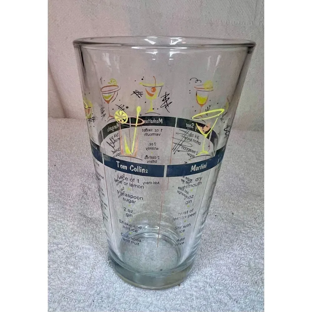 Vintage 1960’s Cocktail Shaker Glass With Recipes MCM Retro Bar Atomic Libbey